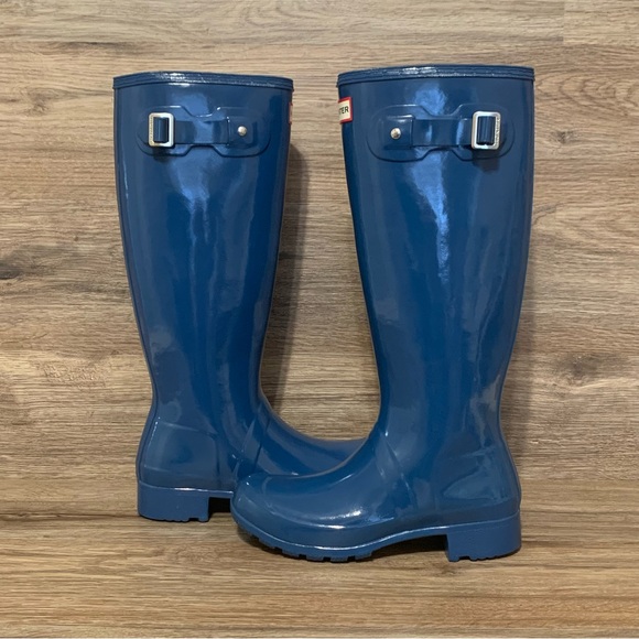Hunter Original Tour Gloss Blue Rain Boots Sz- 6 - Picture 4 of 8